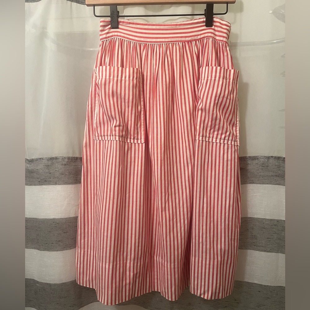 Red and White Striped Front Pocketed A-Line Skirt